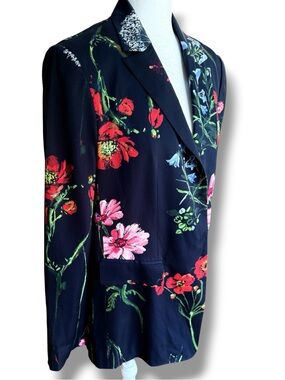 Lela Rose NWT Black Floral Print Single Breasted Blazer‎ Jacket Size 8